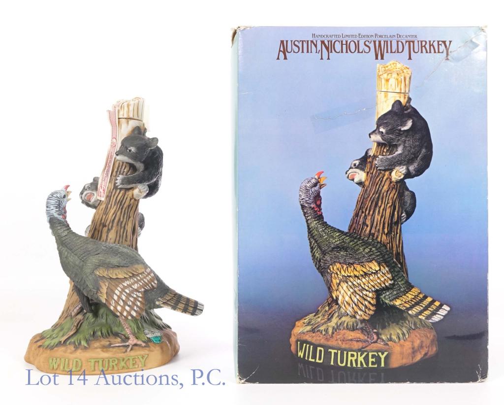 Austin Nichols Wild Turkey Bourbon (Decanter): *** IF YOU MAY NEED SHIPPING, PLEASE CALL US BEFORE BIDDING ON BOTTLES! 847-625-0555. *** Austin Nichols Wild Turkey Kentucky straight bourbon whiskey. 8 years. 101 proof. 750 ml. Seal broken, but sou