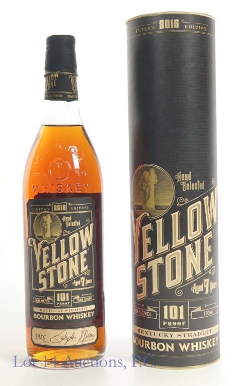 2016 Yellowstone Ltd. Ed. Bourbon (101 Proof): *** IF YOU MAY NEED SHIPPING, PLEASE CALL US BEFORE BIDDING ON BOTTLES! 847-625-0555. *** 2016 limited edition Yellowstone Kentucky straight bourbon whiskey. 7 years. 101 proof. 750 ml. Full & sealed.