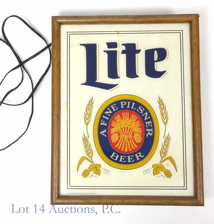Miller Lite Lighted Signed - White: Miller Lite Lighted Signed - White