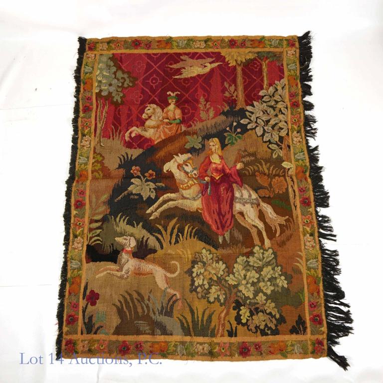 Belgian Tapestry: Belgian tapestry with fringe edges. 61x47''.