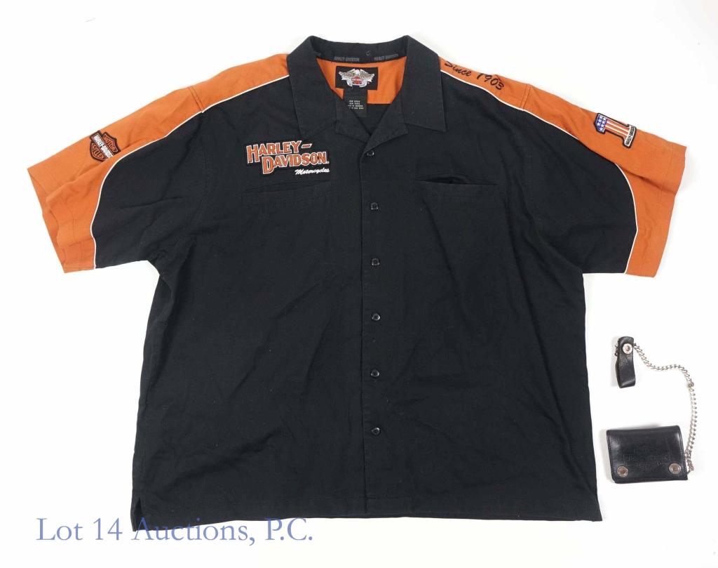 Harley Davidson Mechanic's Shirt + Leather Wallet (1 of 13)