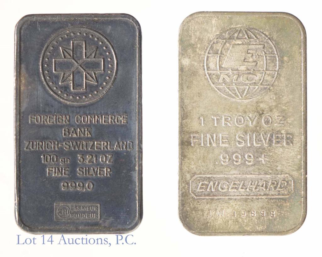 Engelhard 1 ozt & Swiss 3.21 ozt Silver Bars (1 of 8)