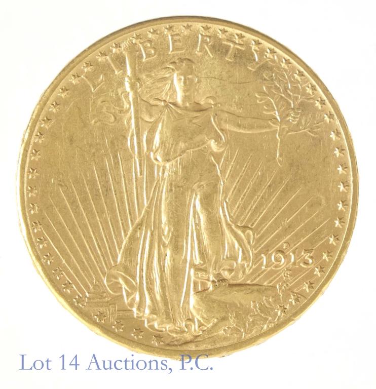 1913-d St. Gaudens $20 Double Eagle Gold Coin (1 of 13)