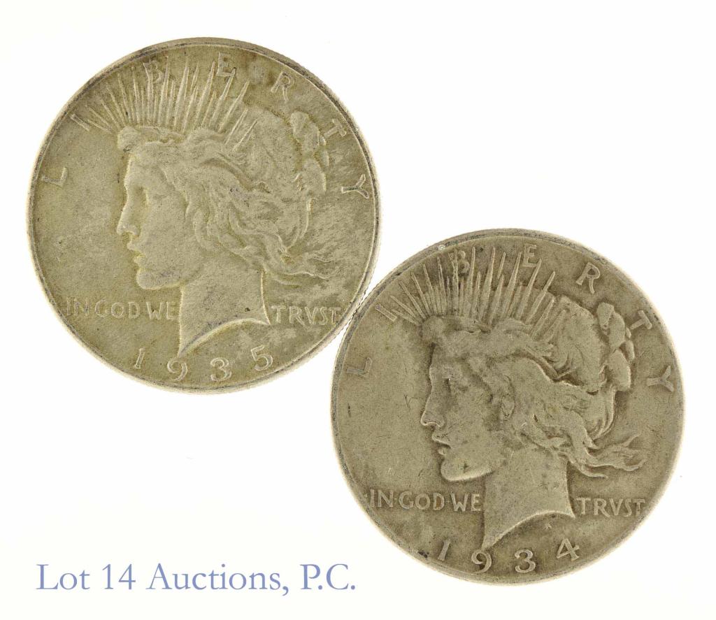 1934-s & 1935 Peace Silver Dollars (1 of 2)