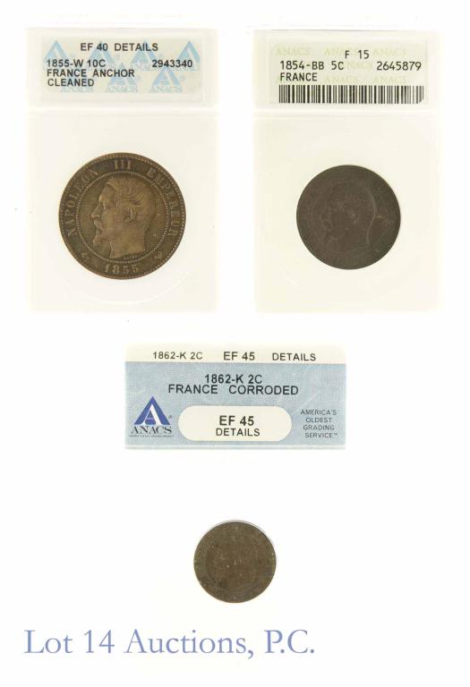 ANACS graded French coins (1854, 55, 62) (1 of 2)