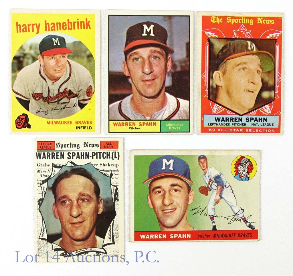 1955-1961 Topps Warren Spahn Baseball Cards (5) (1 of 7)