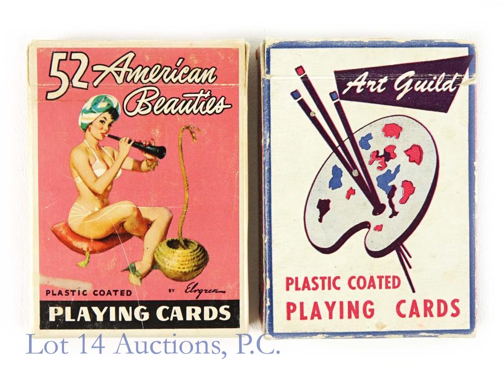 Vintage Nude Playing Cards (1960's) (2 Decks): Vintage Nude Playing Cards (1960's) (2 Full Decks). Includes 52 American Beauties by Gil Elvgren (Stancraft Products / Creative Playing Card Co) & Art Guild Plastic Coated Playing Cards.