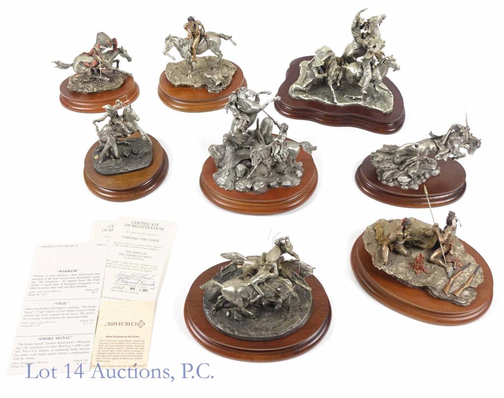Don Polland Chilmark Fine Pewter Statues (8): (8 )Donald Polland Chilmark Fine Pewter Statues. Includes: Warrior**, Cochise, Eye To Eye, Crazy Horse**, Now or Never, Painting the Town**, Smoke Signal**, and Vigil**. Warrior is separated from base