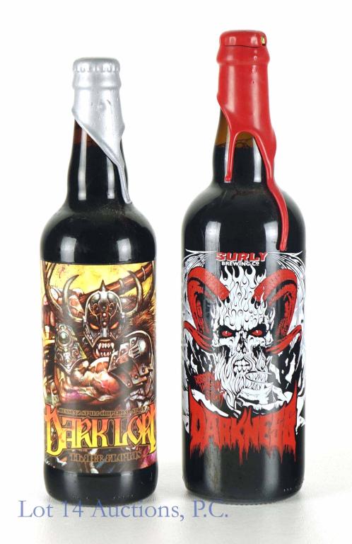 Surly Brewing & Three Floyds Imperial Stout: **IF YOU NEED SHIPPING ON BOTTLES OR DECANTERS PLEASE CALL US BEFORE BIDDING! 847-625-0555!** Lot includes two bottles: 1. Surly Brewing Russian Imperial Stout, titled "Darkness". It features art by J