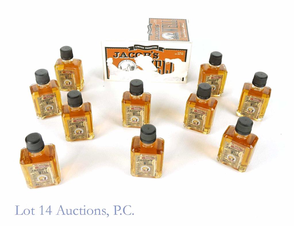 Jacob's Well Ltd Run Bourbon (Box of 10 Minis): *** IF YOU MAY NEED SHIPPING, PLEASE CALL US BEFORE BIDDING ON BOTTLES! 847-625-0555. *** National Distiller's Double Barreled product, re-barreled and re-bottled by Jim Beam Distilling. Jacob's Well