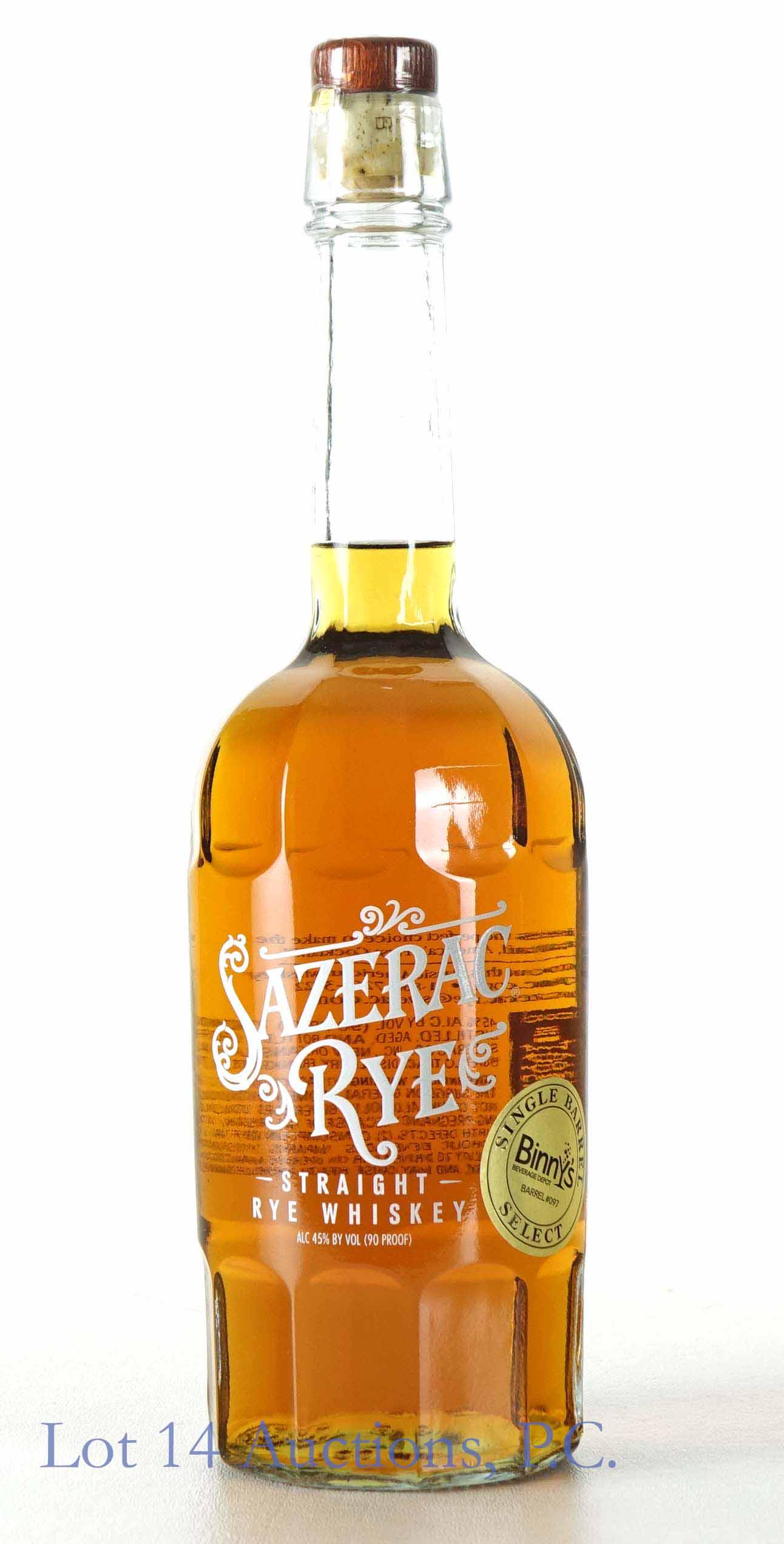 Sazerac Rye Whiskey Single Barrel - Binny's Select: **IF YOU NEED SHIPPING ON BOTTLES OR DECANTERS PLEASE CALL US BEFORE BIDDING! 847-625-0555!** 750 ml. 90 proof. Full and sealed.
