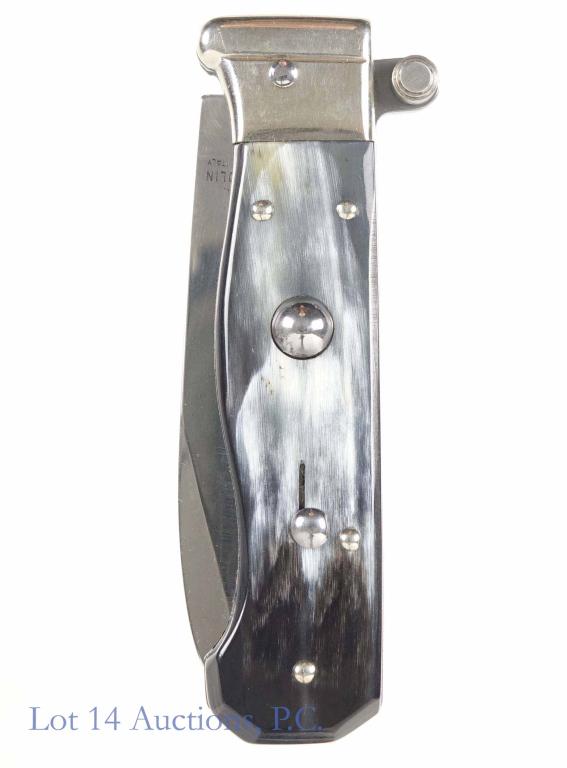 A.G.A. Campolin Piccolo Italian Stiletto Automatic: A.G.A. Campolin Piccolo Italian Stiletto Automatic Drop Point Satin Blade Brazilian Horn Handle. The Campolin family started making knives in Italy more than 70 years ago. In 2002 American switchblade