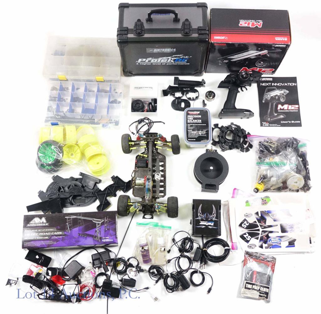 TLR RC Car Parts, Accessories, Controller: *** Prior to bidding, please examine photos to see details of all parts of this lot *** 1 chassis ** 1/8 off-road cars set up system in box (AM170042) ** DuraTrax TrakPower TK955 digital soldering mod