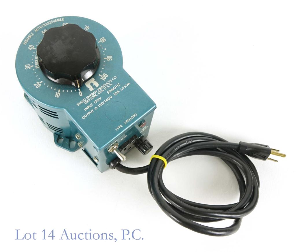 Staco Variac Variable Transformer 0-120/140 Volts: Staco 3PN1010 Variac Variable Transformer, 120V Input, 0-120/140VAC Output 10 Amps, Portable Model with Cord, Receptacle, Output Fuse and Switch. This is a commercial grade electrical appliance and sh