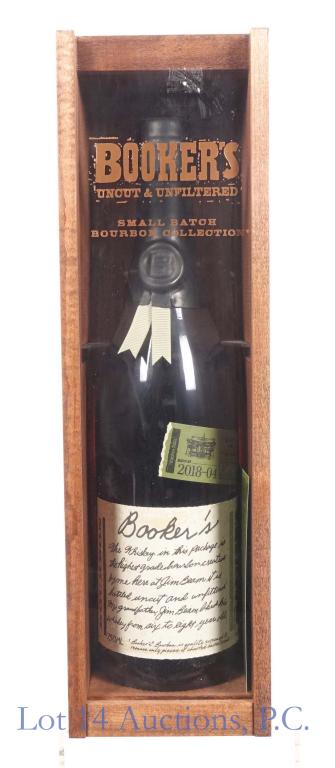 2018 Booker's Uncut / Unfltrd Small Batch Bourbon: *** IF YOU MAY NEED SHIPPING, PLEASE CALL US BEFORE BIDDING ON BOTTLES! 847-625-0555. *** Batch 2018 - 04 Booker's Uncut and Unfiltered Small Batch Bourbon. Aged 6 years, 8 months, 7 days, 64.00% abv 