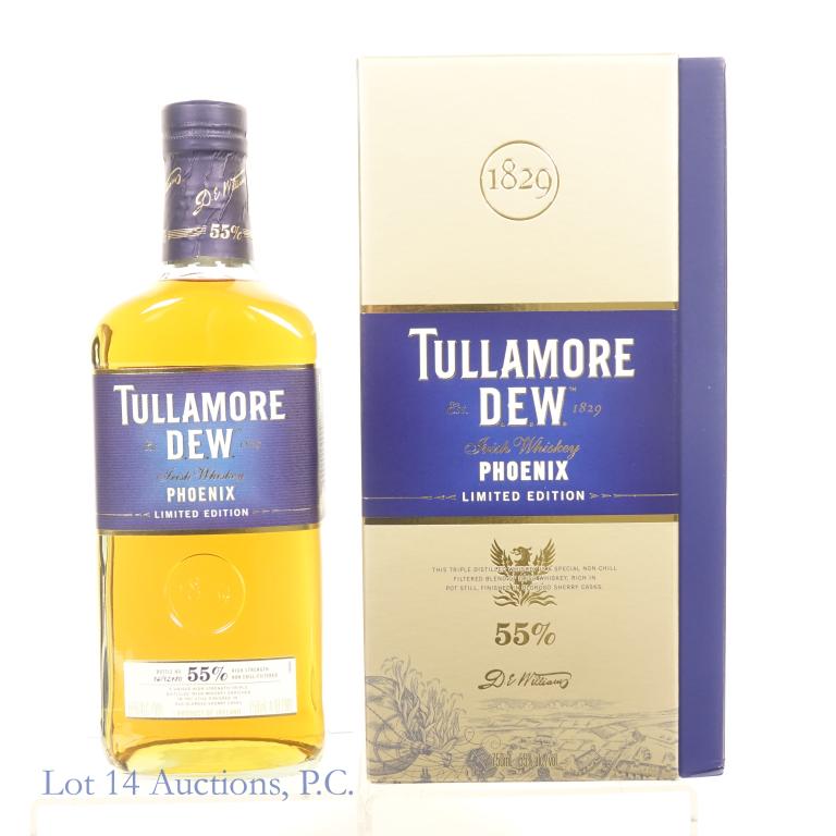 Tullamore Dew Ltd. Ed. Phoenix Whiskey: *** IF YOU MAY NEED SHIPPING, PLEASE CALL US BEFORE BIDDING ON BOTTLES! 847-625-0555. *** Tullamore D.E.W. Ltd. Ed. Phoenix Whiskey, 110 proof, 750 ml., full and sealed, in box. **This lot comes from 