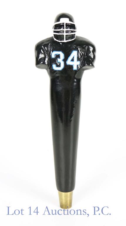 Walter Payton Pilsner Beer Tap Handle: Per consigner, this came out of Walter Payton's Roundhouse & America's Brewpub in Aurora, Illinois. This beer tap handle is branded to Payton's Pilsner Beer, created by brewmaster Mike Rybinski. Some