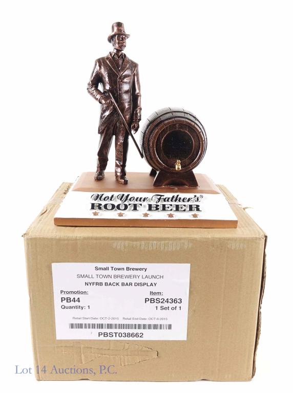2014 Not Your Father's Root Beer Display NIB: Not Your Father's Root Beer Back Bar Display, new in box. Display dates: 1/1/2014 - 12/30/2020. In original shipping box and styrofoam. 11.5 x 8" base. 12.5" tall.
