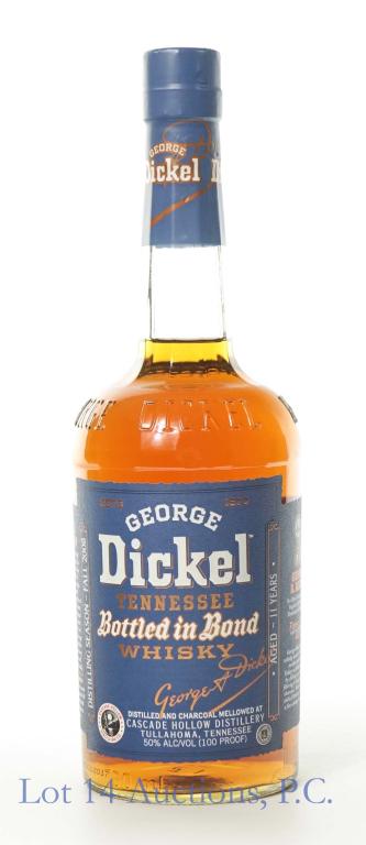 Dickel Bottled in Bond 11 yr Fall 2008: *** IF YOU MAY NEED SHIPPING, PLEASE CALL US BEFORE BIDDING ON BOTTLES! 847-625-0555. *** 100 proof, 750 ml., full and sealed.