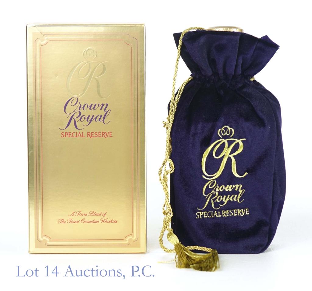 Crown Royal Special Reserve w/ Bag and Box: *** IF YOU MAY NEED SHIPPING, PLEASE CALL US BEFORE BIDDING ON BOTTLES! 847-625-0555. *** 40 ABV, 750 ml. Full and sealed.