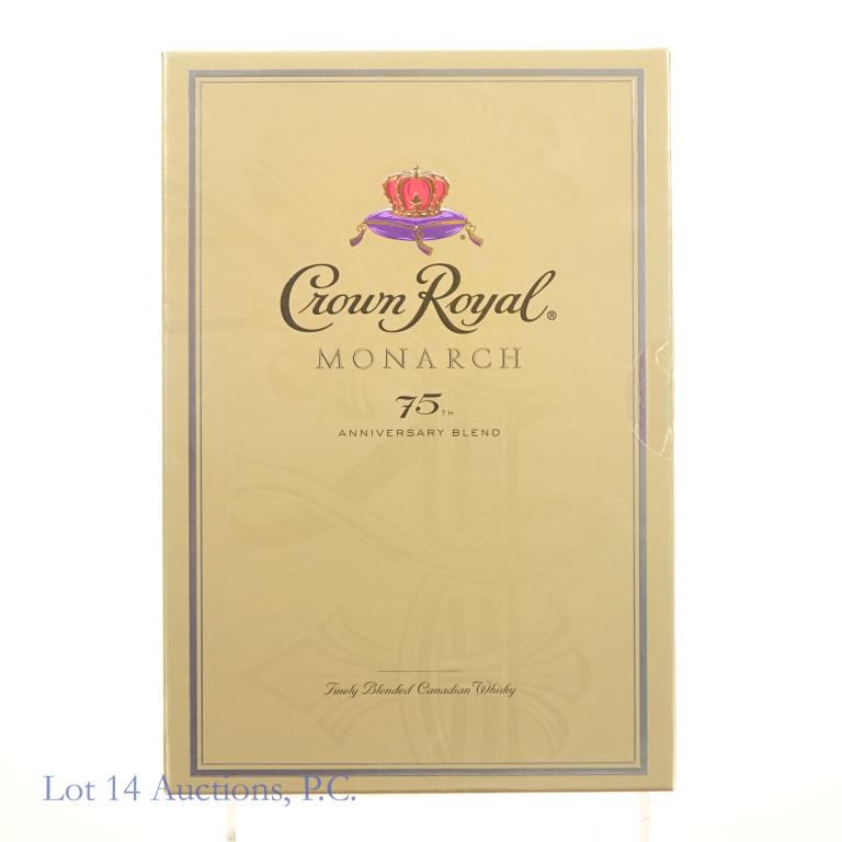 2014 Crown Royal Monarch 75th Anniv. Blend: *** IF YOU MAY NEED SHIPPING, PLEASE CALL US BEFORE BIDDING ON BOTTLES! 847-625-0555. *** 2014 Crown Royal Monarch 75th Anniversary Canadian whisky. 80 proof. 750 ml. Box is sealed with bottle inside,