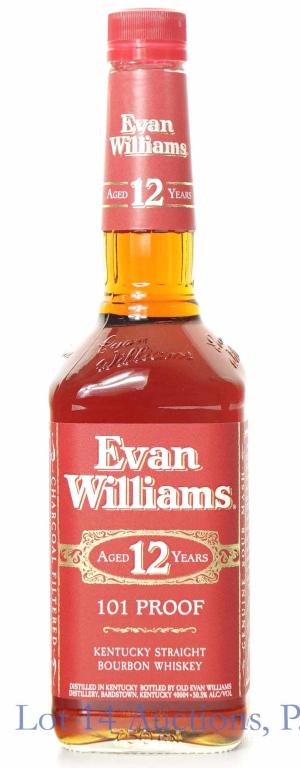 Evan Williams Bourbon (12 Yr - Japan Only): **IF YOU NEED SHIPPING ON BOTTLES OR DECANTERS PLEASE CALL US BEFORE BIDDING! 847-625-0555!** Evan Williams Kentucky straight bourbon whiskey. 12 years. 101 proof. 750 ml. Available exclusively in Jap