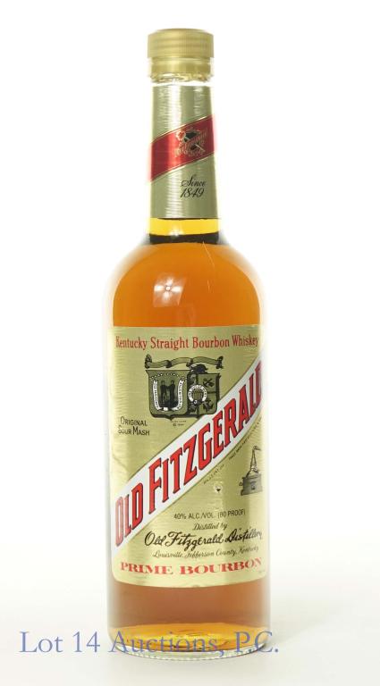 Old Fitzgerald Bourbon: *** IF YOU MAY NEED SHIPPING, PLEASE CALL US BEFORE BIDDING ON BOTTLES! 847-625-0555. *** Roughly 2017. 80 proof, 750 ml. Full and sealed.