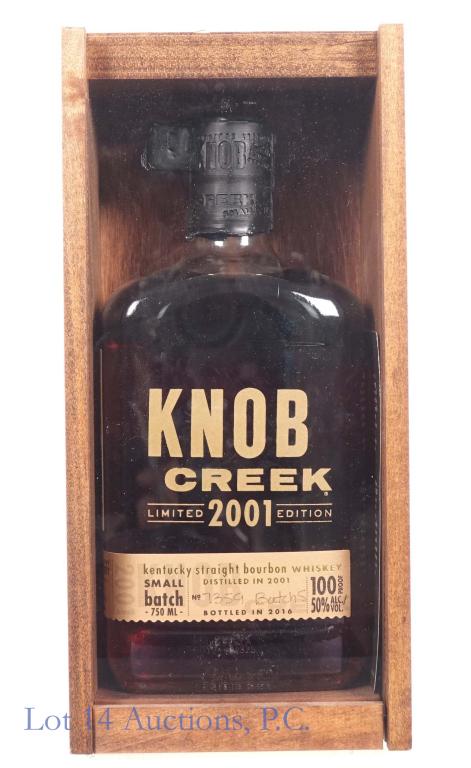 2016 Bottling 2001 Knob Creek Small Batch Bourbon: *** IF YOU MAY NEED SHIPPING, PLEASE CALL US BEFORE BIDDING ON BOTTLES! 847-625-0555. *** 2001 Limited Edition of the Booker Noe Pre-Prohibition style Knob Creek Small Batch Bourbon. 100 proof, 750ml.