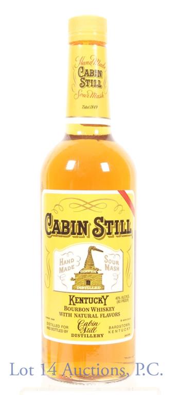 Cabin Still Hand Made Sour Mash Bourbon: *** IF YOU MAY NEED SHIPPING, PLEASE CALL US BEFORE BIDDING ON BOTTLES! 847-625-0555. *** Cabin Still hand made sour mash Kentucky bourbon whiskey. 80 proof. 750 ml. Full & sealed. Etch #: 17 19 2 6 2