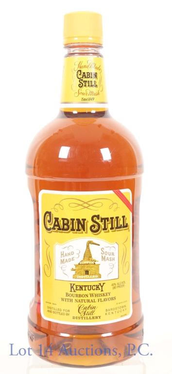 Cabin Still Hand Made Sour Mash Bourbon 1.75L: *** IF YOU MAY NEED SHIPPING, PLEASE CALL US BEFORE BIDDING ON BOTTLES! 847-625-0555. *** Cabin Still hand made sour mash Kentucky bourbon whiskey. 80 proof. 1.75L. Full & sealed. Etch #: 5FL012211623
