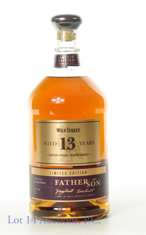 Wild Turkey 13 Yr. Father & Son Ltd. Ed. Bourbon: **IF YOU NEED SHIPPING ON BOTTLES OR DECANTERS PLEASE CALL US BEFORE BIDDING! 847-625-0555!** Wild Turkey Travel Exclusive Limited Edition Father and Son 13 year Kentucky straight bourbon. 86 proof. 1