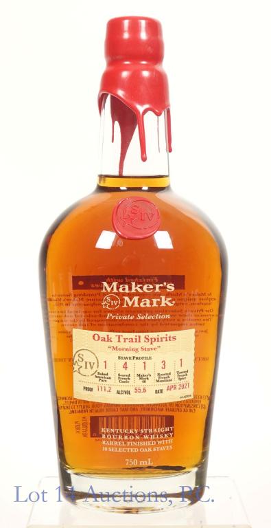 2021 Makers Mark Bourbon (Store Pick): *** IF YOU MAY NEED SHIPPING, PLEASE CALL US BEFORE BIDDING ON BOTTLES! 847-625-0555. *** 2021 Maker's Mark Kentucky straight bourbon whisky. 111.2 proof. 750 ml. Full & sealed. Oak Trail Spirits stor