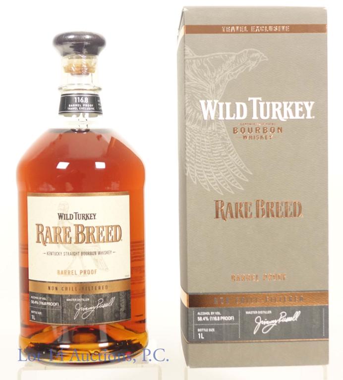 Wild Turkey Rare Breed NCF Barrel Pr. 1L. 116.8 Pr: **IF YOU NEED SHIPPING ON BOTTLES OR DECANTERS PLEASE CALL US BEFORE BIDDING! 847-625-0555!** Wild Turkey Rare Breed Kentucky straight bourbon whiskey (Barrel Proof - Travel Exclusive). 116.8 proof. 1