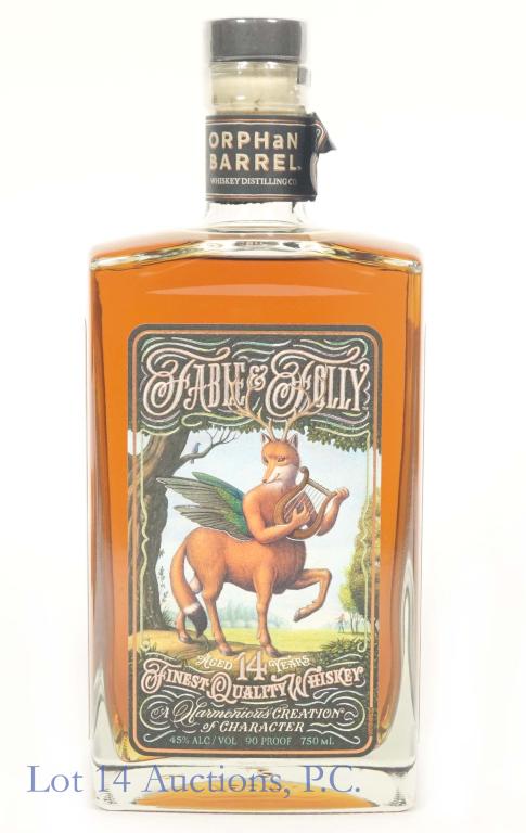 Orphan Barrel 14 Year Fable and Folly Whiskey: *** IF YOU MAY NEED SHIPPING, PLEASE CALL US BEFORE BIDDING ON BOTTLES! 847-625-0555. *** Bottle #42078. 90 proof, 750 ml., full and sealed.