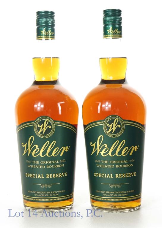Weller Special Reserve Bourbon (2 - 1L): *** IF YOU MAY NEED SHIPPING, PLEASE CALL US BEFORE BIDDING ON BOTTLES! 847-625-0555. *** 2 Weller Special Reserve Kentucky straight bourbon whiskey, 90 proof, 1 L, full and sealed. **This lot comes f