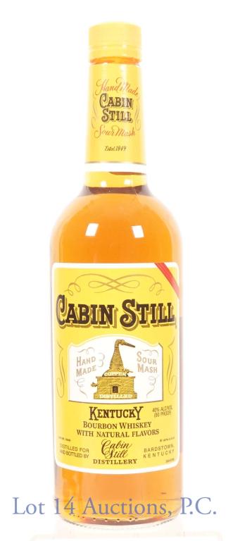 Cabin Still Hand Made Sour Mash Bourbon: *** IF YOU MAY NEED SHIPPING, PLEASE CALL US BEFORE BIDDING ON BOTTLES! 847-625-0555. *** Cabin Still hand made sour mash Kentucky bourbon whiskey. 80 proof. 750 ml. Full & sealed. Etch #: 17 19 286 2