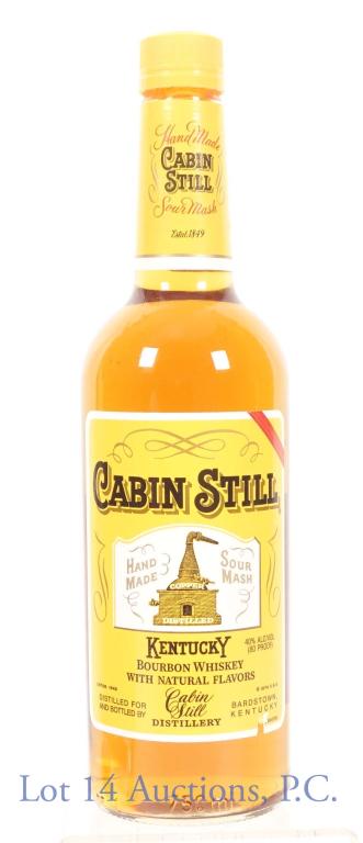 Cabin Still Hand Made Sour Mash Bourbon: *** IF YOU MAY NEED SHIPPING, PLEASE CALL US BEFORE BIDDING ON BOTTLES! 847-625-0555. *** Cabin Still hand made sour mash Kentucky bourbon whiskey. 80 proof. 750 ml. Full & sealed. Etch #: 17 19 286 2