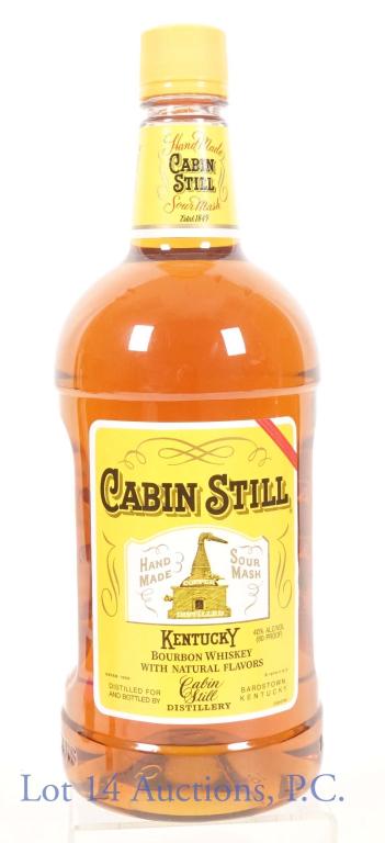Cabin Still Hand Made Sour Mash Bourbon 1.75L: *** IF YOU MAY NEED SHIPPING, PLEASE CALL US BEFORE BIDDING ON BOTTLES! 847-625-0555. *** Cabin Still hand made sour mash Kentucky bourbon whiskey. 80 proof. 1.75L. Full & sealed. Etch #: 5FL012312158