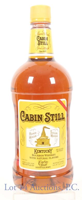 Cabin Still Hand Made Sour Mash Bourbon 1.75L: *** IF YOU MAY NEED SHIPPING, PLEASE CALL US BEFORE BIDDING ON BOTTLES! 847-625-0555. *** Cabin Still hand made sour mash Kentucky bourbon whiskey. 80 proof. 1.75L. Full & sealed. Etch #: 5FL012312158