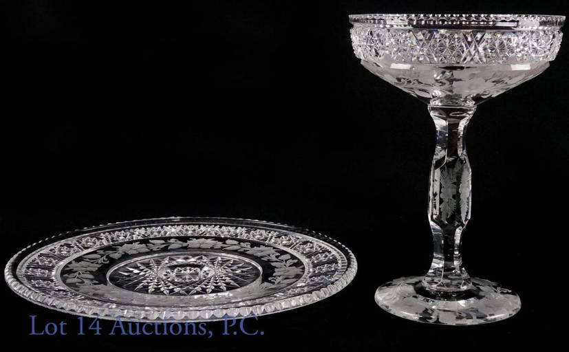 American Brilliant Cut Glass Platter & Compote (0089) on Dec 15, 2022