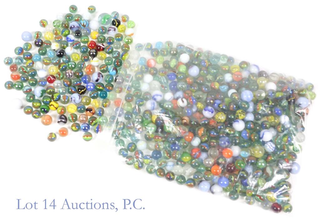 Glass Marbles - Various Varieties (7 lbs): 7 pounds (3.1 kg) of glass marbles. There is a variety of styles and sizes represented. Some appear to be more vintage-y than others.