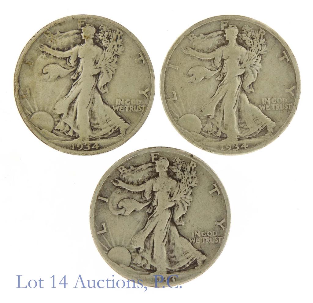 1933-s, 34-d, 34-s Walking Liberty Half Dollars (1 of 2)