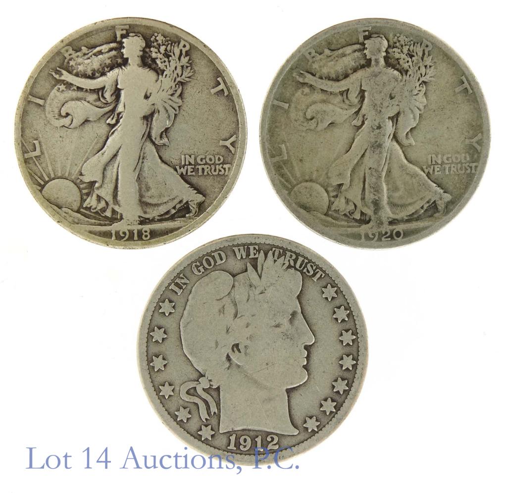 1912-d, 1918-s, & 1920-s Silver Half Dollars (1 of 2)