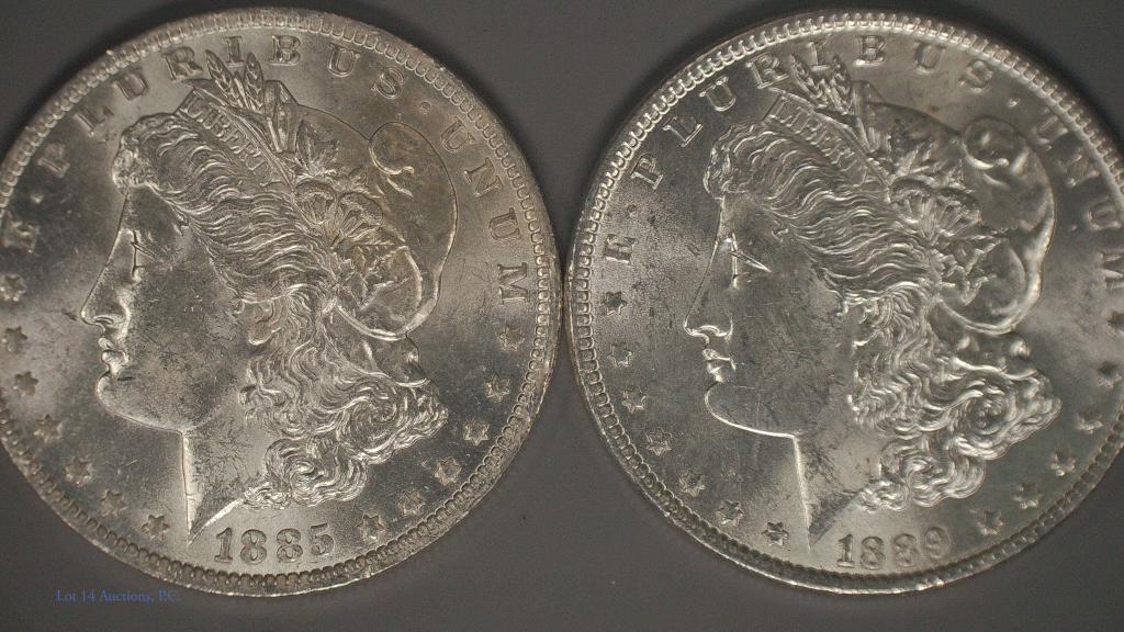 1885-o & 1889 Morgan Silver Dollars (1889 = BU?) (1 of 7)