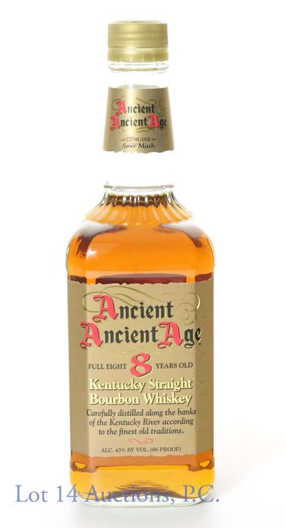 Ancient Age 8 Year Bourbon Whiskey: **IF YOU NEED SHIPPING ON BOTTLES OR DECANTERS PLEASE CALL US BEFORE BIDDING! 847-625-0555!** Ancient Ancient Age Kentucky straight bourbon whiskey. Japan release. 8 years old. 86 proof, 700 ml.