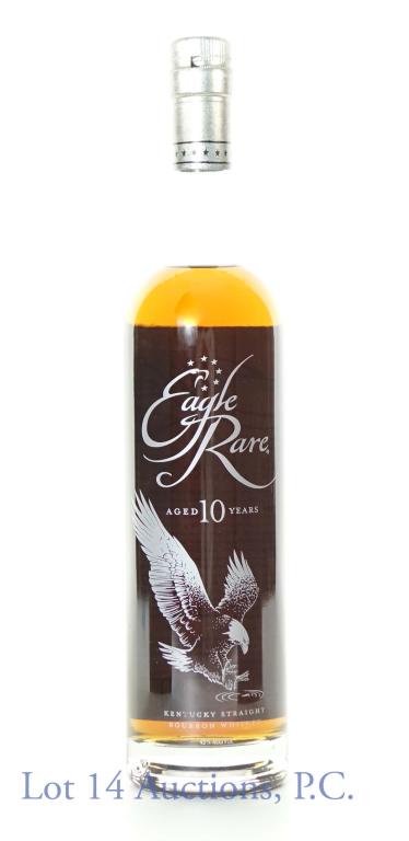 Eagle Rare Bourbon Whiskey (10 Yr 90 Proof): *** IF YOU MAY NEED SHIPPING, PLEASE CALL US BEFORE BIDDING ON BOTTLES! 847-625-0555. *** Eagle Rare Kentucky straight bourbon whiskey. 10 years. 90 proof. 750 ml. Buffalo trace Distillery. Etch: L222