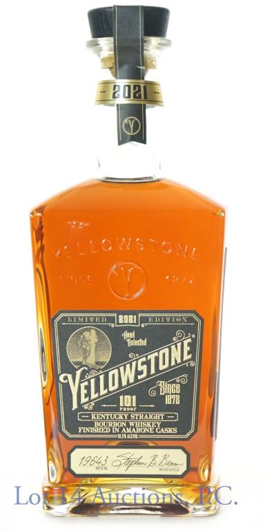 Yellowstone Ltd. Ed. 2021 Hand-Selected Whiskey: **IF YOU NEED SHIPPING ON BOTTLES OR DECANTERS PLEASE CALL US BEFORE BIDDING! 847-625-0555!** Yellowstone limited edition 2021 hand-selected Kentucky straight bourbon whiskey. 50.5 abv, 101 proof, 750