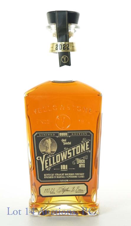 2022 Yellowstone Bourbon Ltd Ed (101 Proof): **IF YOU NEED SHIPPING ON BOTTLES OR DECANTERS PLEASE CALL US BEFORE BIDDING! 847-625-0555!** 2022 Yellowstone limited edition Kentucky straight bourbon whiskey. 101 proof. 750 ml. Bottle No. 11023. F