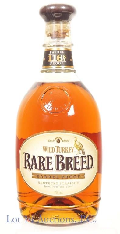 Wild Turkey Rare Breed Barrel Proof Bourbon: *** IF YOU MAY NEED SHIPPING, PLEASE CALL US BEFORE BIDDING ON BOTTLES! 847-625-0555. *** Wild Turkey Rare Breed Kentucky straight bourbon whiskey. Barrel proof (116.8 proof). 750 ml.