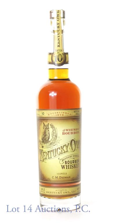 Kentucky Owl Batch 10 Bourbon Whiskey (120.2 Pr): **IF YOU NEED SHIPPING ON BOTTLES OR DECANTERS PLEASE CALL US BEFORE BIDDING! 847-625-0555!** Kentucky Owl Kentucky straight bourbon whiskey. Batch #10, Bottle #2442/14030, 60.1% abv, 120.2 proof, 750